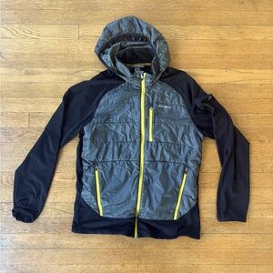 Eddie Bauer Primaloft First Ascent Jacket Men's Large Hooded Gray Black Yellow